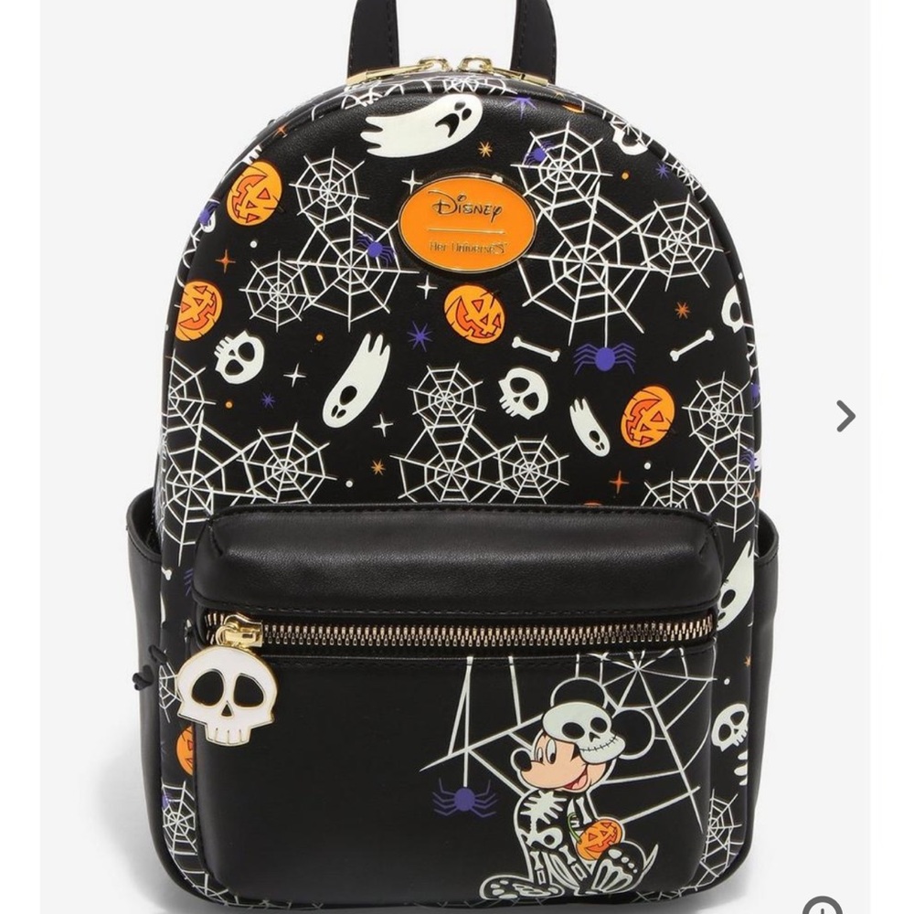 NWT Her Universe Disney Mickey Halloween Skeleton Glow-In-The-Dark Backpack